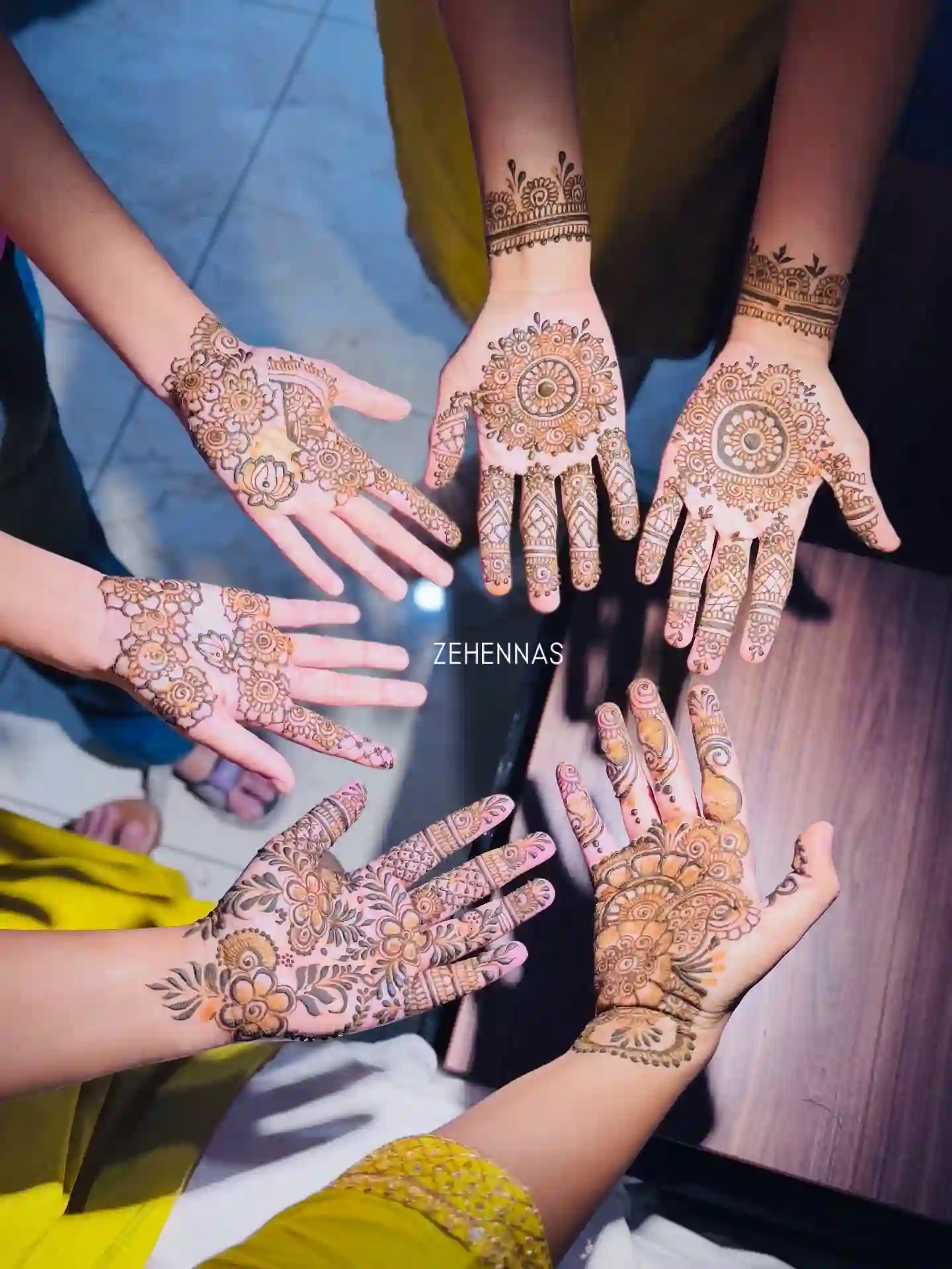 group mehendi designs with each different designs in it